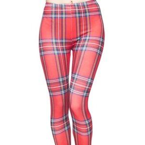 Callie Lives Miz Holiday Plaid: Red Green digital printed graphic Leggings L XL